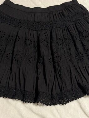 Black Eyelet Crochet Tiered Skirt - Flared Circle Silhouette